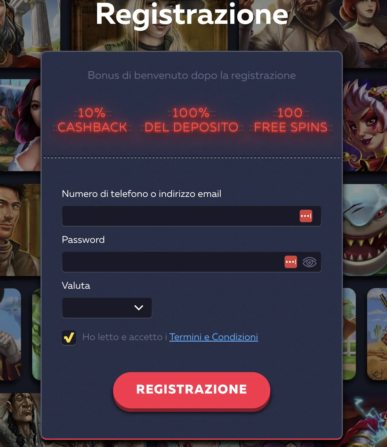Registrati e ricevi bonus di benvenuto al casinò Vavada Modulo di registrazione sul sito del casinò Vavada